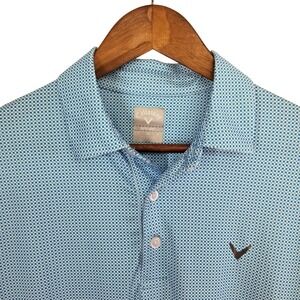 Callaway Opti-Dri Mens Small Blue White Checkered Short Sleeve Golf Polo Shirt